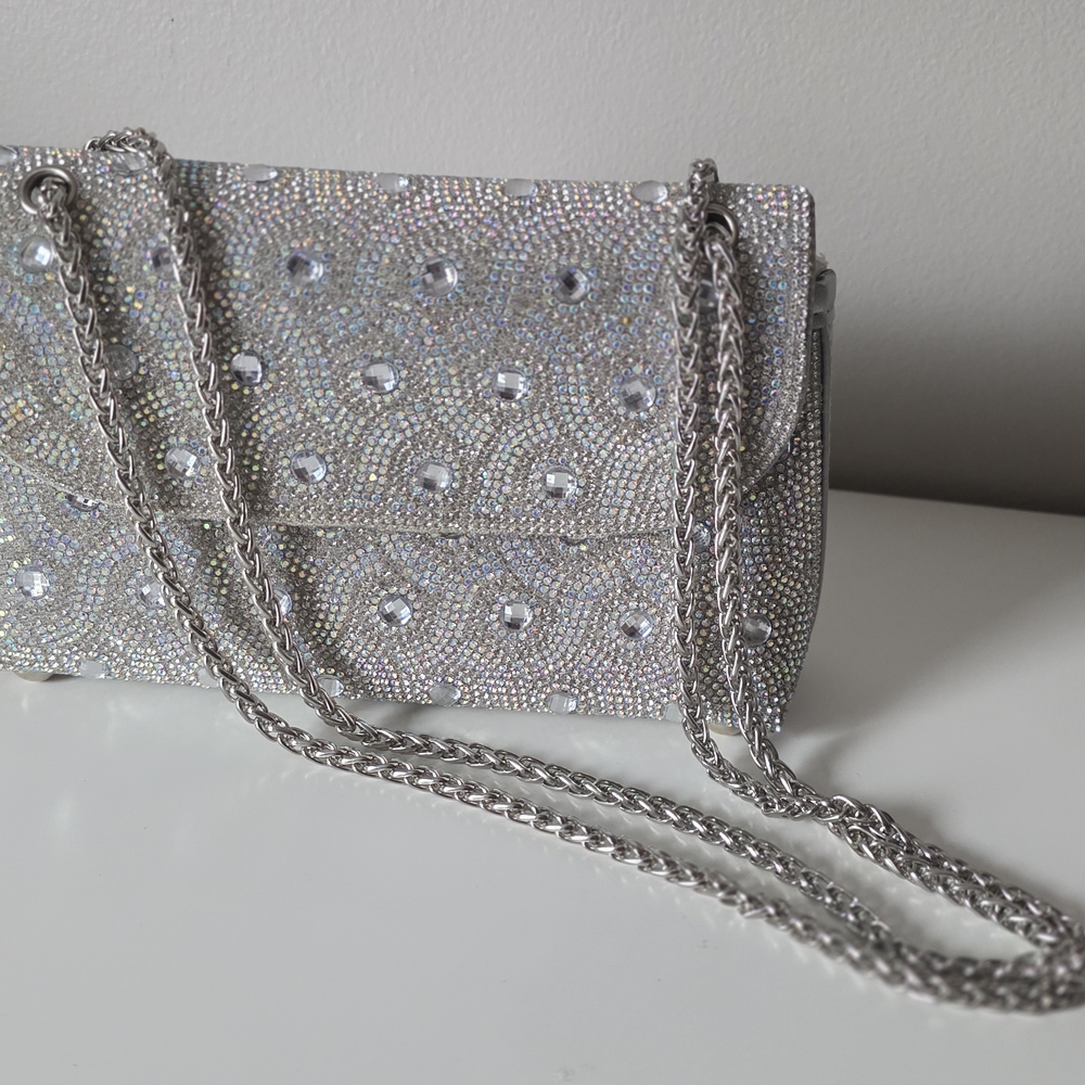 SHEIN Silver Crystal Studded Shoulder Bag